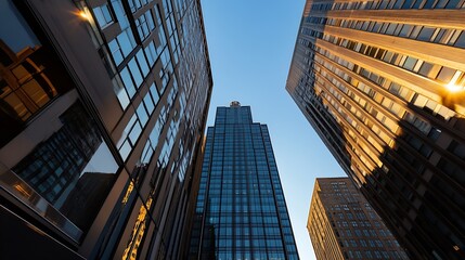 Naklejka premium Modern Urban Cityscape with Tall Buildings Reflecting Sunlight : Generative AI