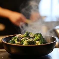 Homemade Warm Steamed Broccoli with Salt and Pepper