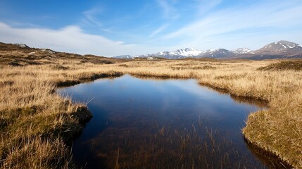 Mountain Landscape with Tranquil Water Pool Reflecting Blue Sky : Generative AI