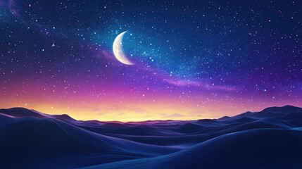 digital landscape features geometric vectors glowing particles horizon amidst starry night sky futuristic digital