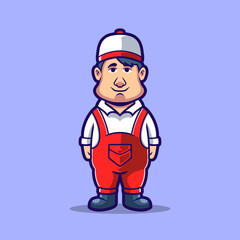 Fototapeta premium Cute cartoon character mascot profession job mechanic vector