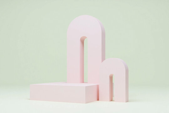 Three arched pillars light pink triangular light green bg