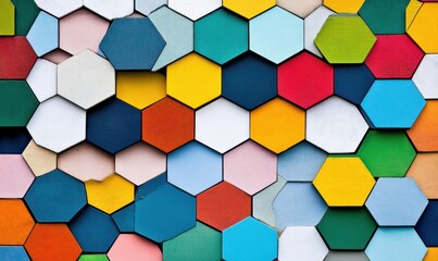 Colorful hexagon wall background for design, art, and abstract projects