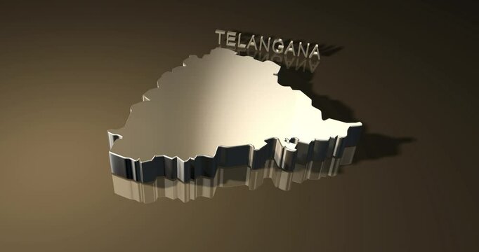 Map of Indian state Telangana in 3D animation with Golden Theme
