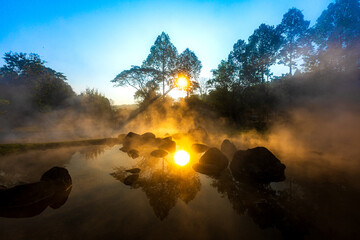 Mornimg or sunrise time at Chae Son National Park, Chae Son National Park is the hot spring travel location.