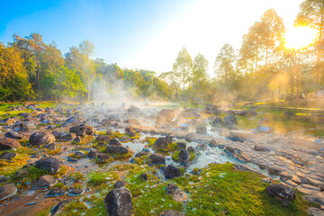 Mornimg or sunrise time at Chae Son National Park, Chae Son National Park is the hot spring travel location.