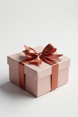 Obraz premium Luxury chocolate gift box, adorned with a silk ribbon, pure white backdrop, detail, present, anniversary