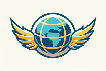 Vector Illustration Featuring a Globe with Wings Representing Global Travel and Connectivity in a Minimal Design