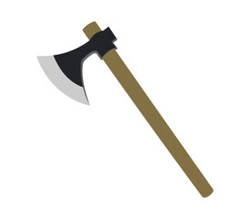Vector illustration of an axe with a wooden handle and sharp steel blade on a white background