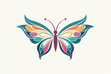Fototapeta premium Colorful butterfly illustration showcasing minimal vector design with intricate wing patterns in serene shades of green and blue