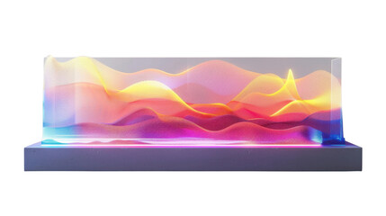 Naklejka premium Colorful particle waves flowing inside glass box on transparent background