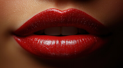 Obraz premium Ready for a night out with bold red lips highlighting beauty and elegance in a close-up portrait. Generative AI