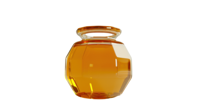 Honey jar rotating on transparent background, preserving sweetness
