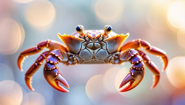 Colorful crab displayed in vibrant underwater habitat during sunny day near coastal shorelines