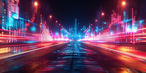 Fototapeta premium Abstract Blurred Lights and a Line Graph in a Dark 