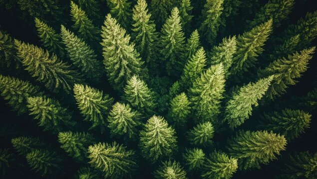 Aerial view of dense evergreen forest canopy