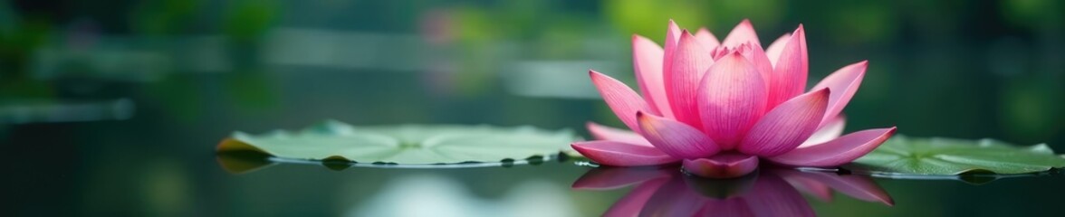 Fototapeta premium Pink lotus flower in full bloom on a serene lake surface, water lily, lotus