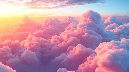 Vibrant pink and orange clouds illuminated by sunset over a serene sky. Generative AI