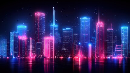 Fototapeta premium Neon City Skyline at Night