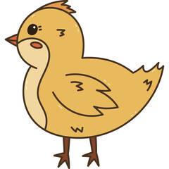 Lovely colourful Easter baby chick side view. Hand drawn cute little hen or rooster, funny farm bird, poultry. Sign of religious springtime holiday. Seasonal chicken doodle isolated on white