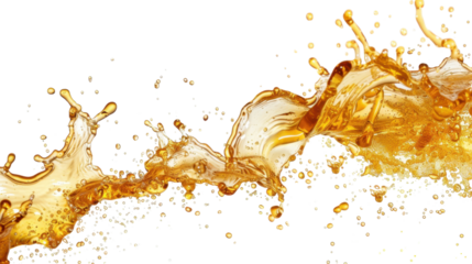 Golden liquid splashing and forming a wave with transparent background