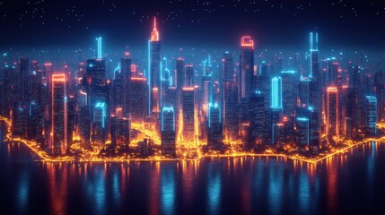 Fototapeta premium Neon cityscape skyline at night