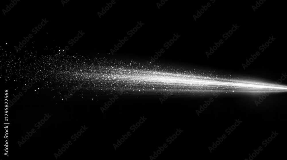 Poster A radiant burst of luminescent particles flows through the darkness, illuminating the space with a magical effect. This mesmerizing phenomenon captivates viewers with its enchanting beauty