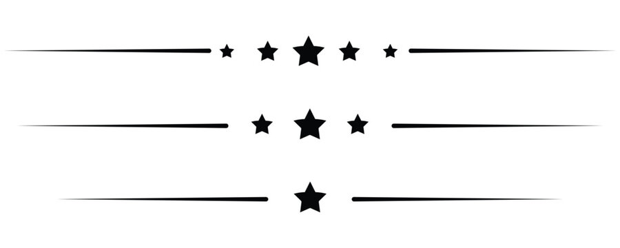 Decorative border lines icons vector, line dividers icons vector with star shape isolated on white background.