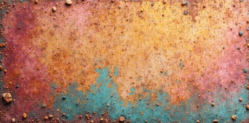 Warm-toned concrete, rusty hues, pastel accents, distressed surface, vintage, tone, shade