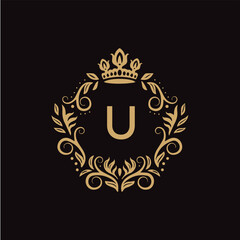 U letter logo design with black background in illustrator, vector logo modern alphabet font overlap style. calligraphy designs for logo, Poster, Invitation, etc.