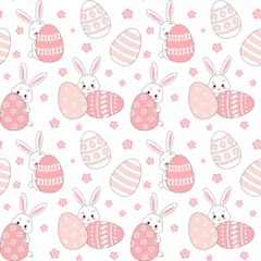 Fotobehang Naadloze herfst Seamless vector pattern with Easter bunnies and decorative Easter eggs  © Tatiana
