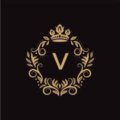 V letter logo design with black background in illustrator, vector logo modern alphabet font overlap style. calligraphy designs for logo, Poster, Invitation, etc.