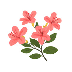 Simple flat 2D icon azalea flower branch isolated on blue background, vector, flat design, animation design, vector, flat design, animation design, simple flat 2D icon, minimalist design, clipart