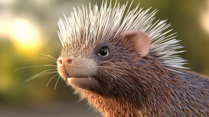 Obraz premium Close Up Porcupine Portrait Soft Lighting Blurred Green Background