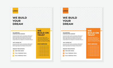 Construction Modern Flyer Layout creative design. Template design elements construction company. a4 flyer template design