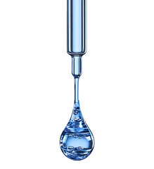 Transparent Test Tube with Blue Water Droplet on White Background &ndash; Isolated PNG-Ideal for scientific projects, medical research, biotechnology, and chemistry-related designs. Perfect for web graphics