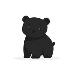 A Simple flat 2D illustration of a cute black bear isolated on a white background, animal icon, ai