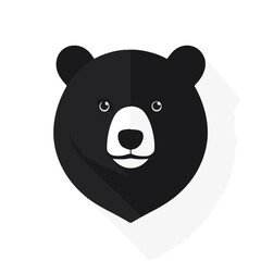 A Simple flat 2D illustration of a cute black bear isolated on a white background, animal icon, ai