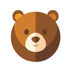 A Simple flat 2D illustration of a cute brown bear head isolated on a white background, animal icon, ai