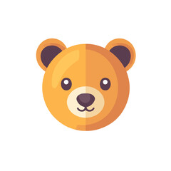 A Simple flat 2D illustration of a cute brown bear head isolated on a white background, animal icon, ai