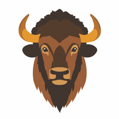 A Simple flat 2D illustration of a brown bison head isolated on a white background, animal icon, ai
