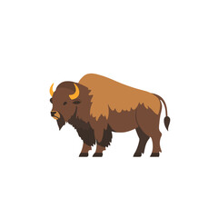 A Simple flat 2D illustration of a brown bison isolated on a white background, animal icon, ai animals set