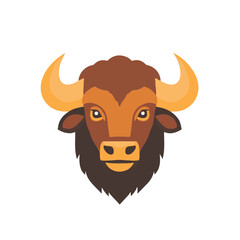 A Simple flat 2D illustration of a brown buffalo head  isolated on a white background, animal icon, vector animals set design