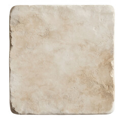 Square beige stone block with a rough, textured surface, perfect for construction, landscaping, or decorative designs. Isolated on transparent background, PNG.