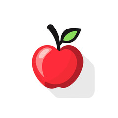 Simple flat 2D illustration of red apple isolated on a white background, fruit set collection, icon design