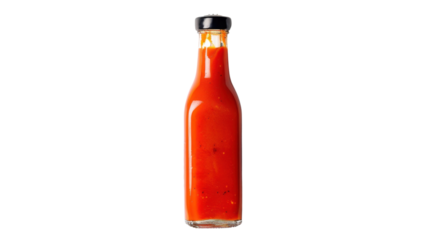 Glass bottle of hot sauce on transparent background