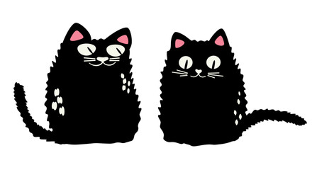 Weird funny black cats hand drawn vector illustration