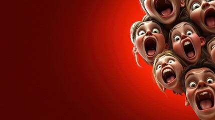 Fototapeta premium Cartoon faces screaming, red background. Possible use background, wallpaper