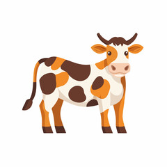 An illustration 2d, A flat 2D vector illustration of a cow, designed as an icon and isolated on a white background. Flat clipart