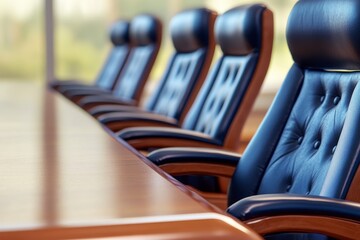 Fototapeta premium Elegant Boardroom Seating A Stock Image Showcasing Modern Corporate Interiors, Ideal for Business Presentations, Executive Meetings, and Office Design Concepts Explore the Sophisticated Aesthetic of